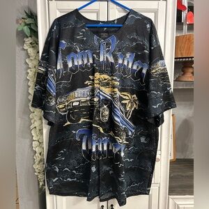 Lowrider Button Down Shirt 3XLarge Blue Black Chicano Vintage Jersey
